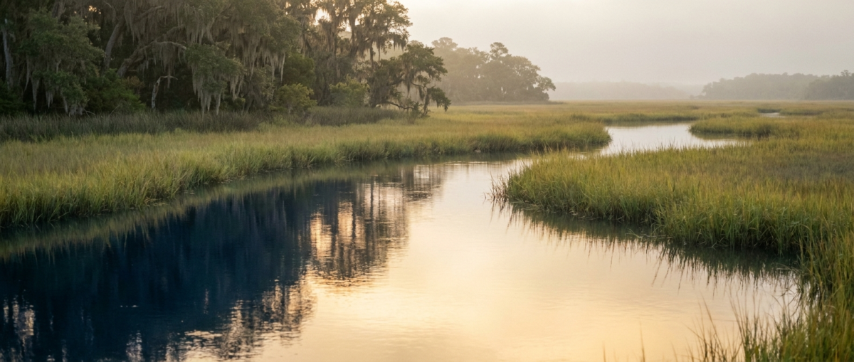 Therapist Mount Pleasant, SC — calm Lowcountry salt marsh at dawn near Charleston, South Carolina