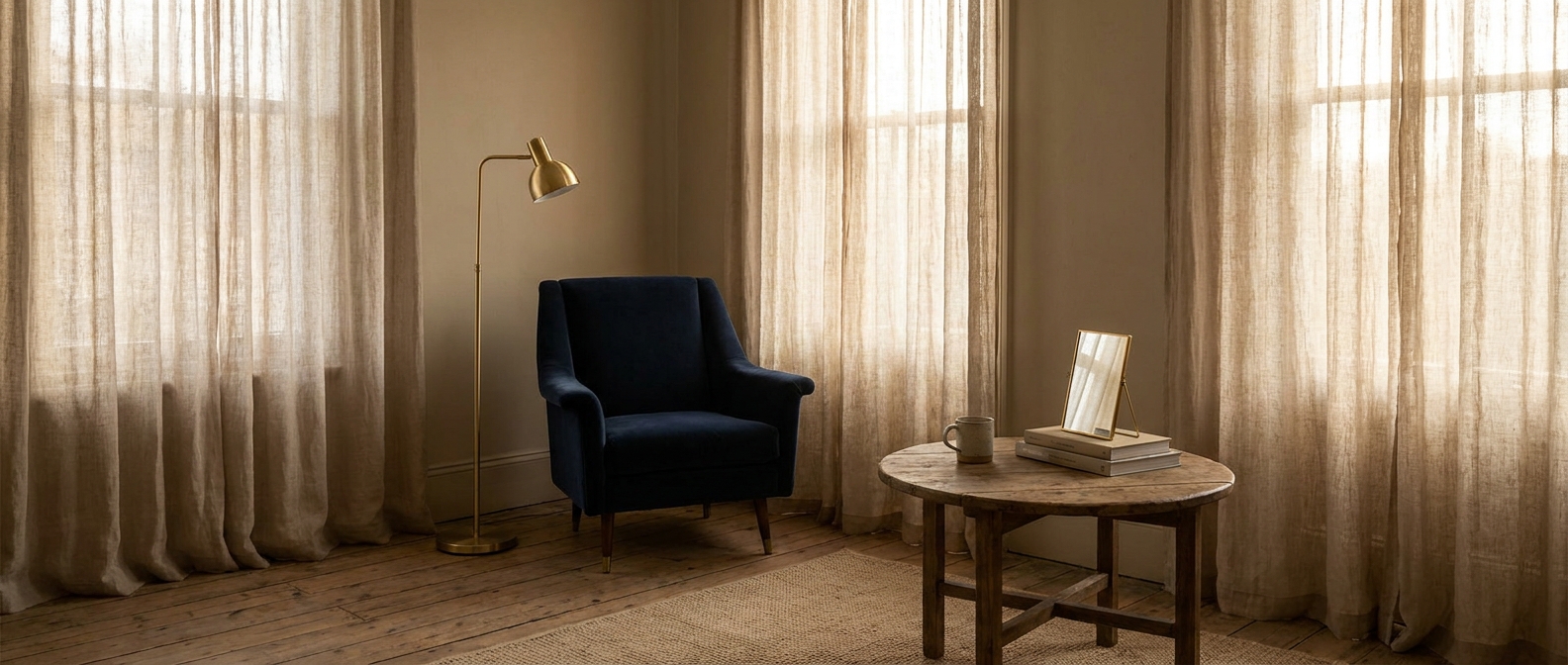Betrayal Trauma Therapy — soft morning light through sheer curtains in a calm, safe room