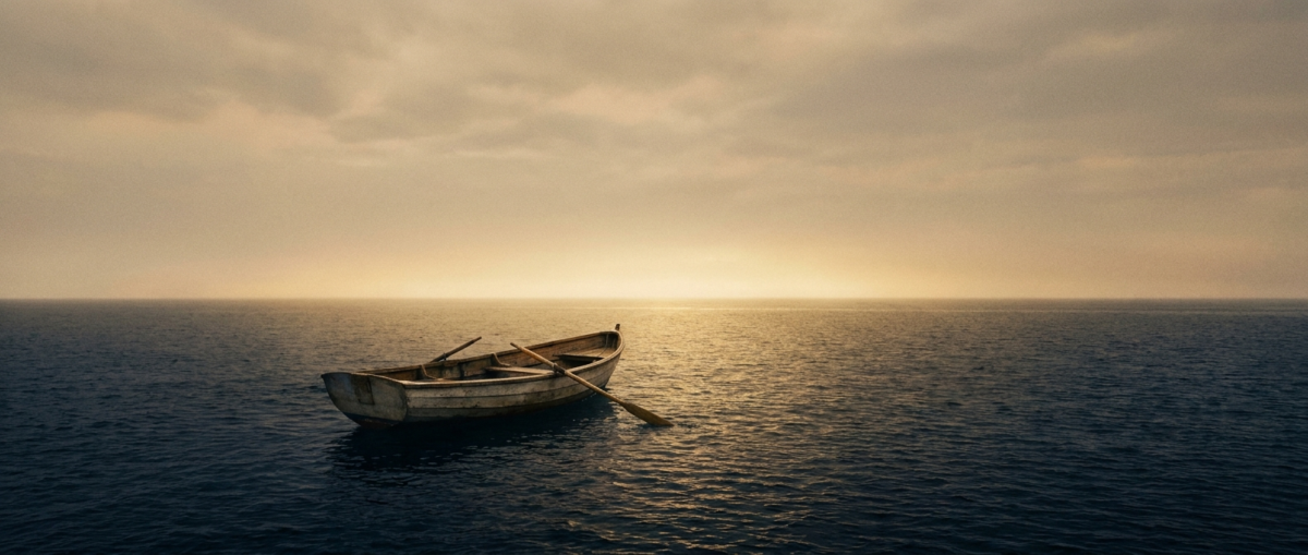 The Daring Way Therapy — a single small boat on calm water heading toward soft golden light