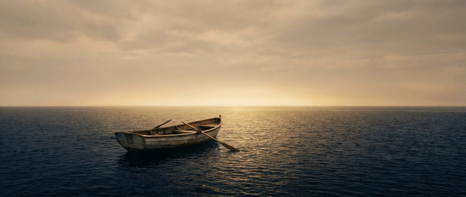 The Daring Way Therapy — a single small boat on calm water heading toward soft golden light