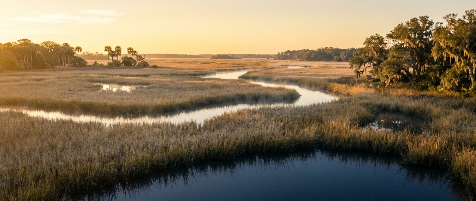 Therapy Services Mount Pleasant, SC — wide serene Lowcountry salt marsh panorama at golden hour