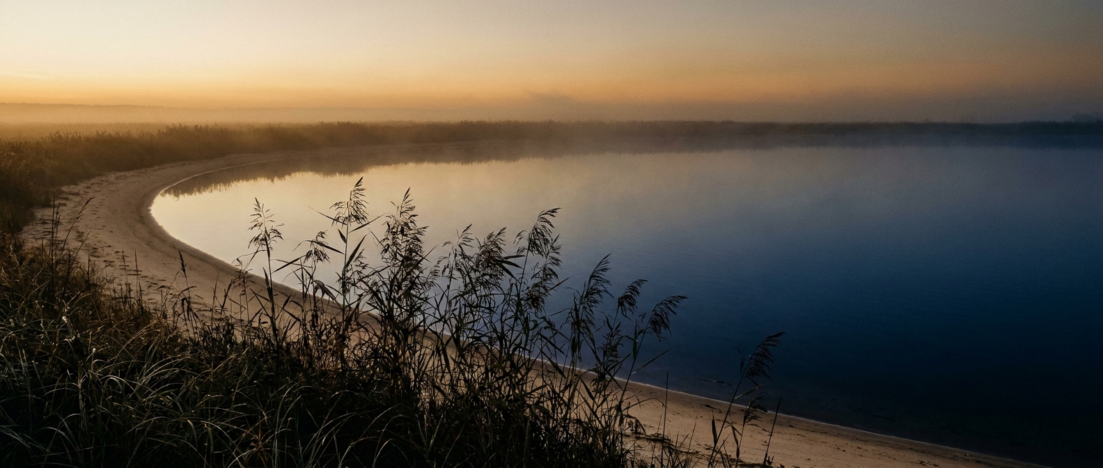 Trauma Informed Therapy Approach — soft light over calm water and gentle reeds at dawn