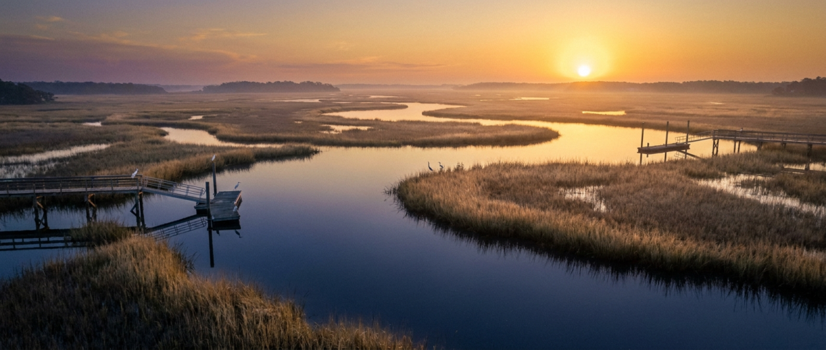Long Point Counseling Reviews — a serene Lowcountry salt marsh at golden hour, calm and reassuring